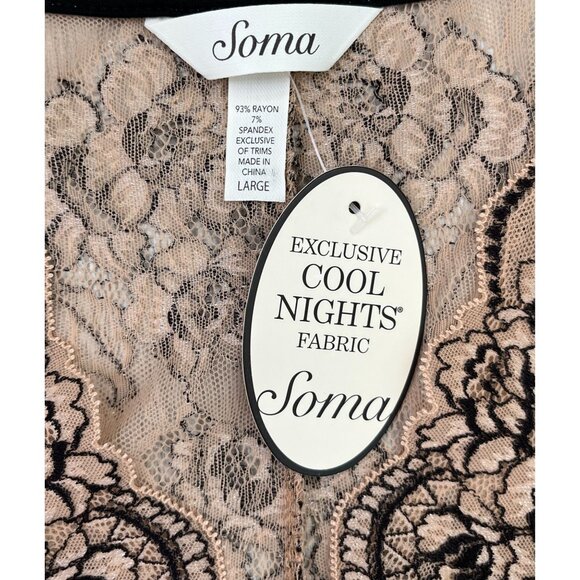 Soma Cool Nights Lace Bodice Maxi Nightgown Large Black Nude Lace Sleepwear NWT - Picture 9 of 12